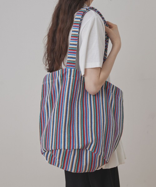 RUE DE VERNEUILパリBrandランダムストライプトートバッグ（L) STRIPE TOTE BAG L / インド ストライプ トートバッグ L