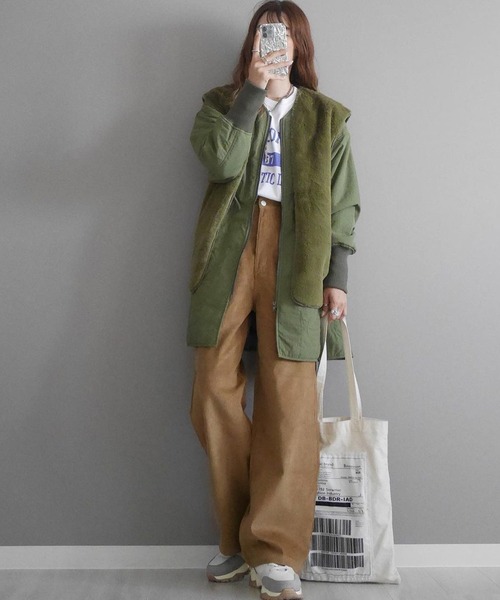 「Chaco closet」 ノーカラーコート FREE カーキ レディース_画像2