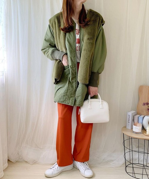 「Chaco closet」 ノーカラーコート FREE カーキ レディース_画像4