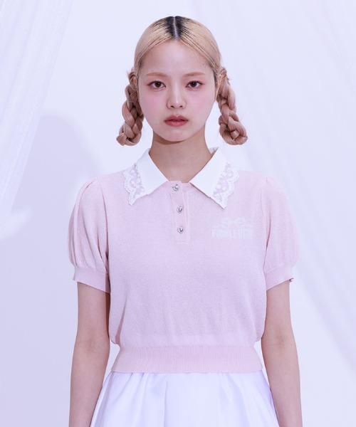 tシャツ ジャガードロゴレースニット レディース