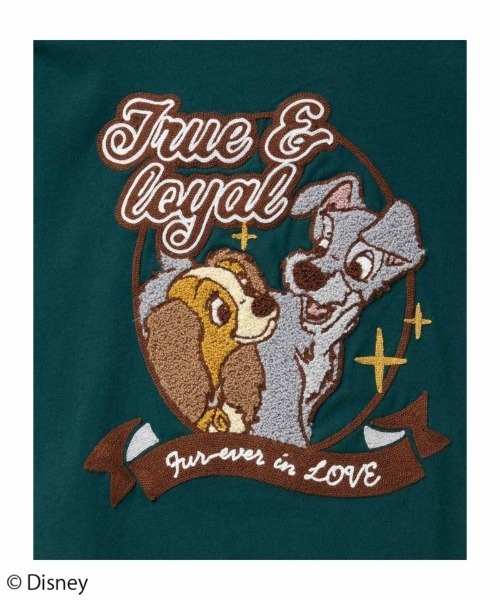 【Disney】わんわん物語 刺繍 半袖 コットン Tシャツ わんわん物語 トランプ レディ 刺繍 半袖 Tシャツ ディズニー