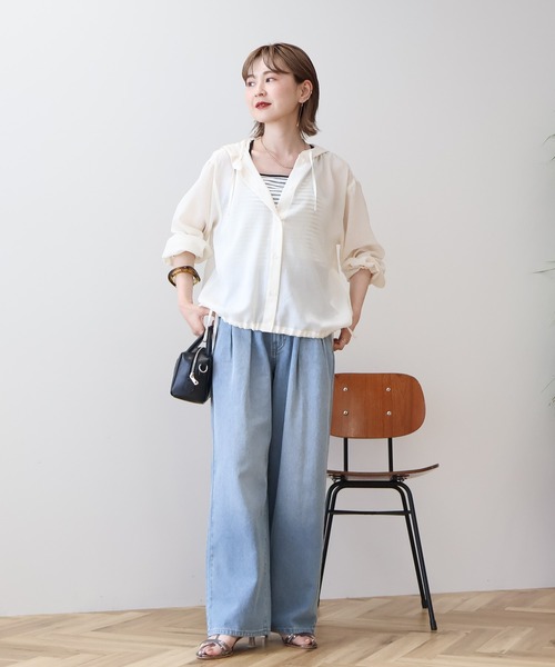 ブラウス シャツ コットンシルクシアーフーディシャツ レディース URBAN RESEARCH ブラウス シャツ コットンカラミシアーオーバー