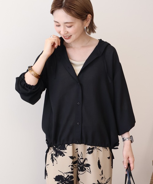 ブラウス シャツ コットンシルクシアーフーディシャツ レディース AMERICAN HOLIC ブラウス シャツ シアーフーディーシャツ