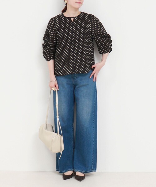 値下！完売品　NOLLEY'S ギャザードットブラウス NOLLEY'S ブラウス シャツ ドットギャザーショート丈ブラウス