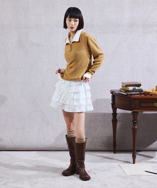 eimy istoire ストライプ長袖ポロシャツ F eimy istoire 「eimy istoire」 長袖ポロシャツ F グレー