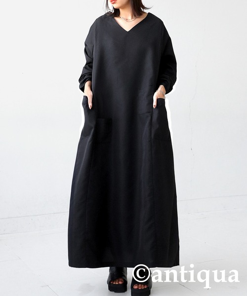 「antiqua」 「patterntorso」長袖ワンピース FREE ブラック レディース