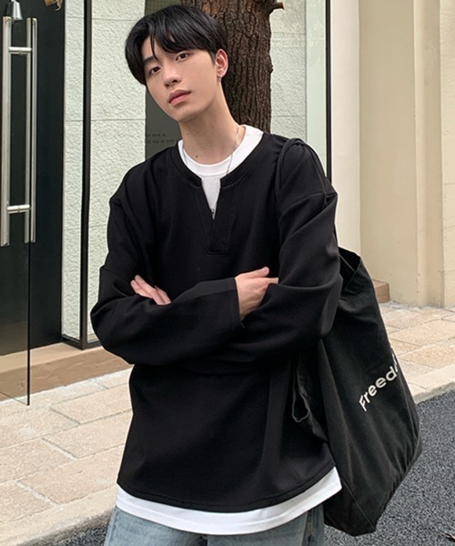 NOWLE（ノウル） tシャツ 「NOWLE」フェイクレイヤード キーネック
