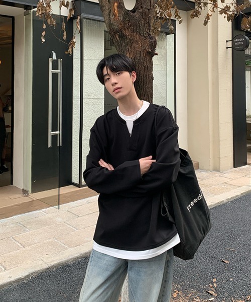NOWLE（ノウル） tシャツ 「NOWLE」フェイクレイヤード キーネック