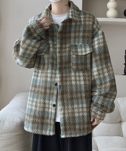 link lot シャツ 「25年秋冬新作」シャギーチェックフラップシャツ