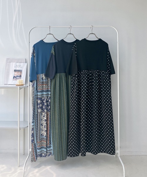 「AS KNOW AS plus」 7分袖ワンピース FREE グリーン レディース_画像4