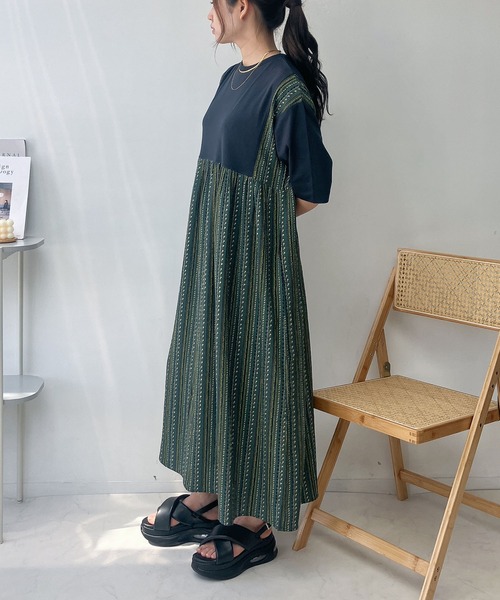 「AS KNOW AS plus」 7分袖ワンピース FREE グリーン レディース_画像7