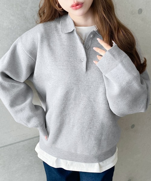 moment+ ニット セーター ウォッシャブルスウェットライクポロニット