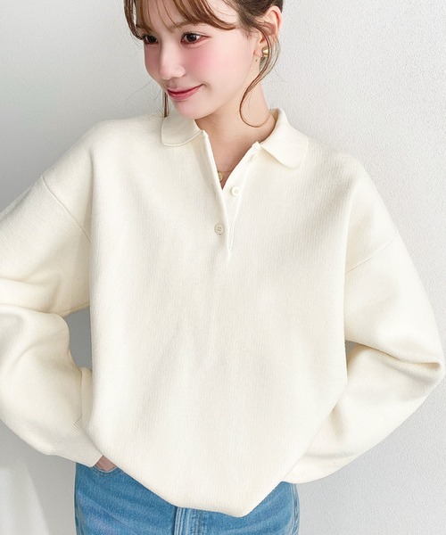 moment+ ニット セーター ウォッシャブルスウェットライクポロニット