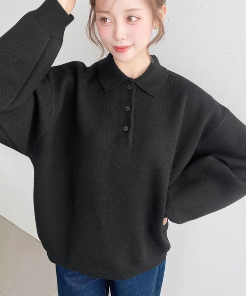 moment+ ニット セーター ウォッシャブルスウェットライクポロニット