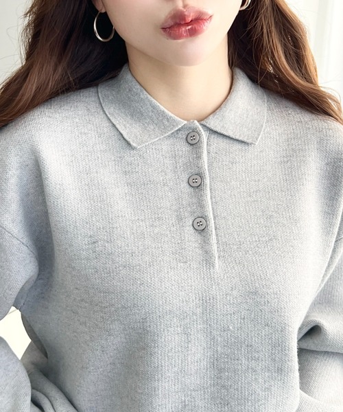 moment+ ニット セーター ウォッシャブルスウェットライクポロニット