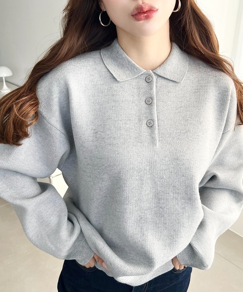 moment+ ニット セーター ウォッシャブルスウェットライクポロニット