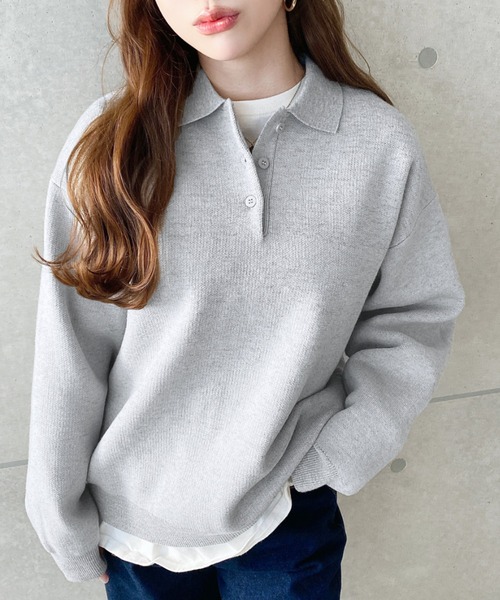 moment+ ニット セーター ウォッシャブルスウェットライクポロニット