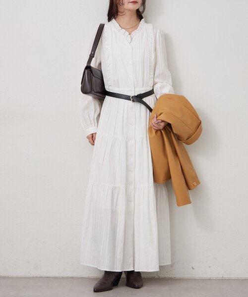 ⑥Bonpoint フリル付きホワイトワンピース mystic（ミスティック） ワンピース コットンフリルワンピース