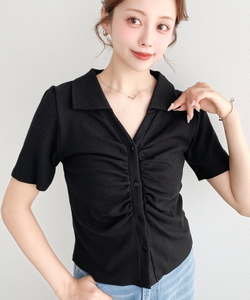 moment+ tシャツ 半袖 フロントギャザーリブカットソースキッパー