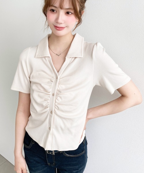 moment+ tシャツ 半袖 フロントギャザーリブカットソースキッパー