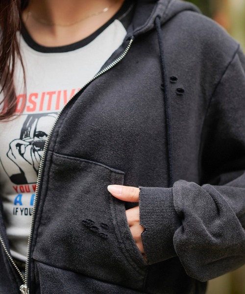 「SPINNS」 ジップアップパーカー ONESIZE スミクロ レディース_画像5