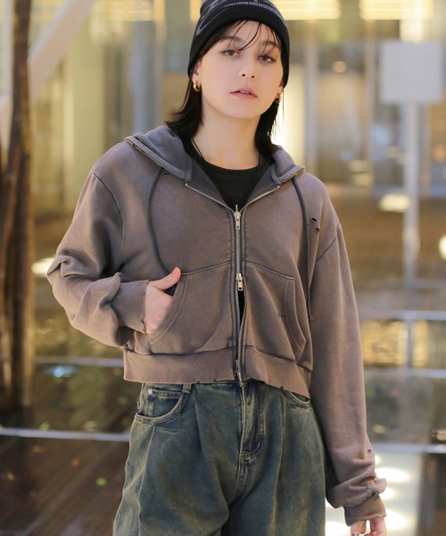 「SPINNS」 ジップアップパーカー ONESIZE スミクロ レディース_画像7