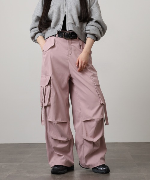WORKS ワイドパンツ カーゴパンツ .worksスタッズベルト付カーゴパンツ