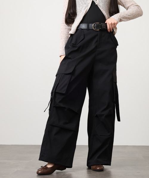 WORKS ワイドパンツ カーゴパンツ .worksスタッズベルト付カーゴパンツ