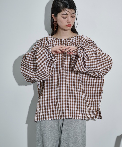 THE Yon ブラウス シャツ 2WAYビスチェセットギンガムチェックブラウス