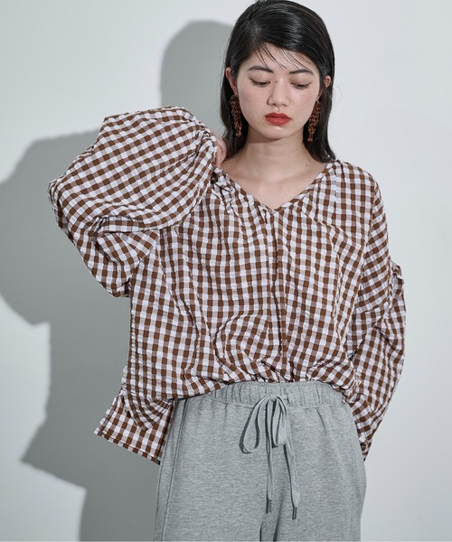 Ｙ's ワイズ 美品 21SS スモーク ブリーチ チェック ブラウス 2 THE Yon ブラウス シャツ 2WAYビスチェセットギンガムチェックブラウス