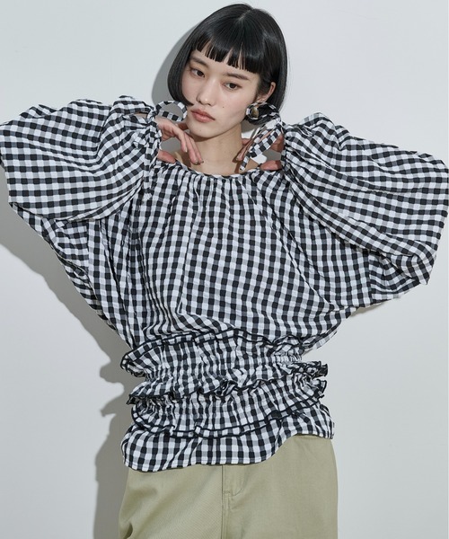 Ｙ's ワイズ 美品 21SS スモーク ブリーチ チェック ブラウス 2 THE Yon ブラウス シャツ 2WAYビスチェセットギンガムチェックブラウス