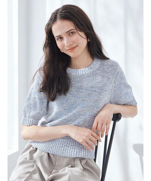 蜂の巣スリーブニット ミラオーウェン ミックスヤーンハーフスリーブニット(ニット)｜トップス｜Mila Owen