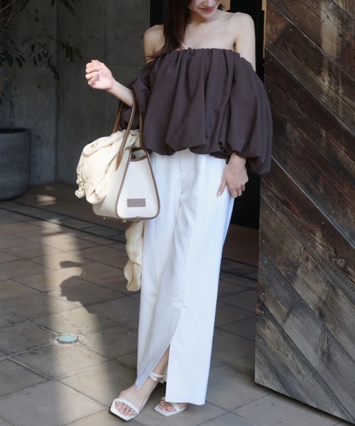 Luv our days 切りっぱなしデザインギャザーたっぷりバルーンブラウス ánuans 2026 spring collection 】 ・ボリュームバルーンブラウス