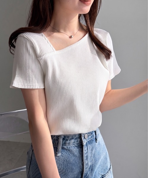 RANAN（ラナン） tシャツ 半袖 アシメネックハーフスリーブトップス