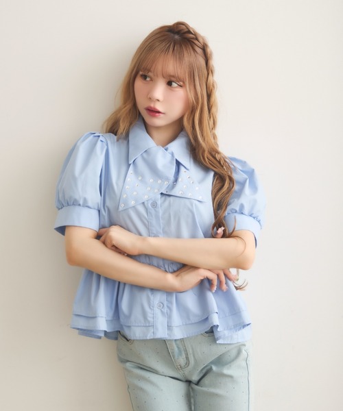 TITTY＆CO.（ティティーアンドコー） ブラウス シャツ 半袖 ビジュー