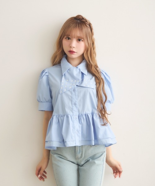 TITTY＆CO.（ティティーアンドコー） ブラウス シャツ 半袖 ビジュー