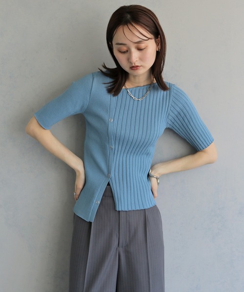 tシャツ 半袖 「＆ｇ'aime 」リブ切替半袖ニット　Ribbed Panel Short-Sleeve Knit レディース | &g'aime | 04