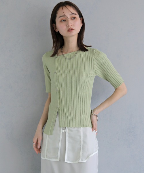 tシャツ 半袖 「＆ｇ'aime 」リブ切替半袖ニット　Ribbed Panel Short-Sleeve Knit レディース | &g'aime | 03
