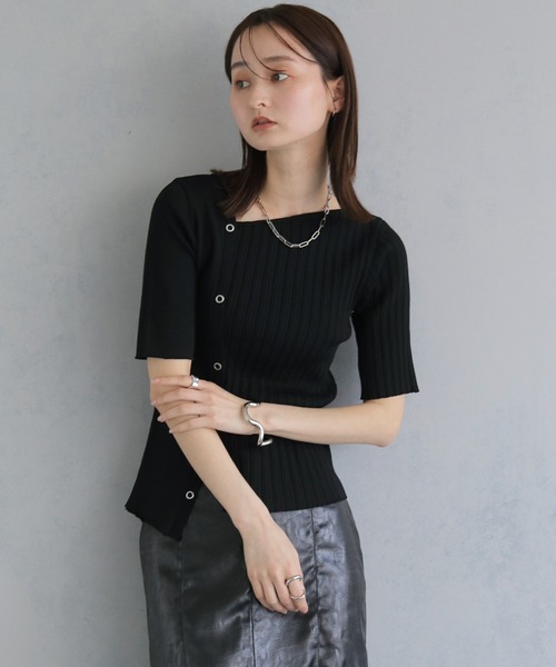 tシャツ 半袖 「＆ｇ'aime 」リブ切替半袖ニット　Ribbed Panel Short-Sleeve Knit レディース | &g'aime