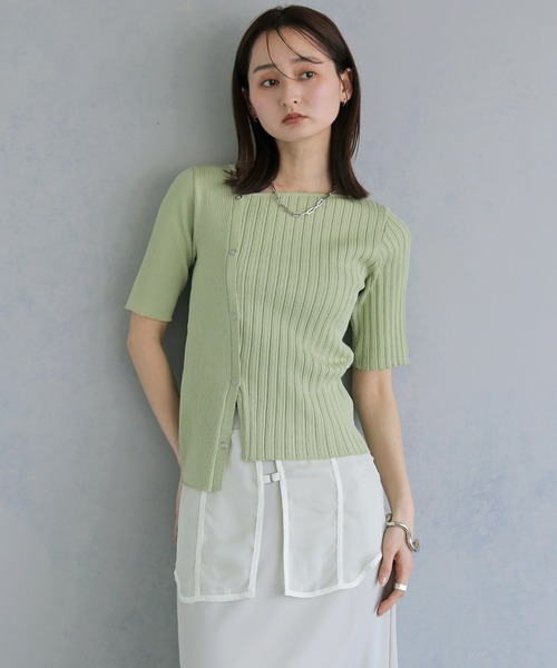 tシャツ 半袖 「＆ｇ'aime 」リブ切替半袖ニット　Ribbed Panel Short-Sleeve Knit レディース | &g'aime | 16