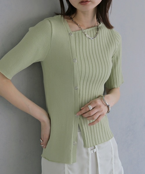 tシャツ 半袖 「＆ｇ'aime 」リブ切替半袖ニット　Ribbed Panel Short-Sleeve Knit レディース | &g'aime | 23