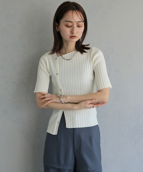 tシャツ 半袖 「＆ｇ'aime 」リブ切替半袖ニット　Ribbed Panel Short-Sleeve Knit レディース | &g'aime | 08