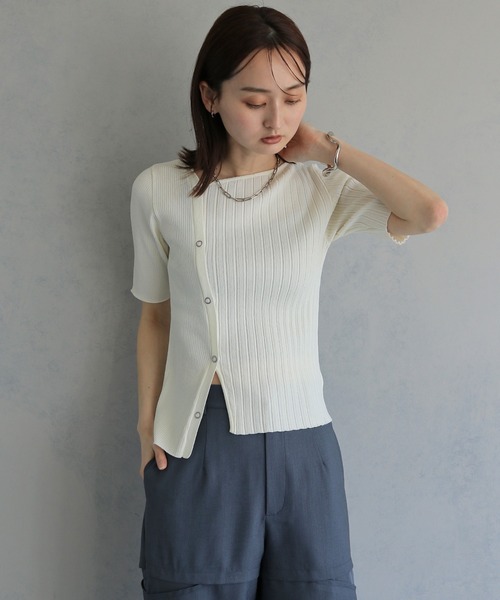 tシャツ 半袖 「＆ｇ'aime 」リブ切替半袖ニット　Ribbed Panel Short-Sleeve Knit レディース | &g'aime | 07