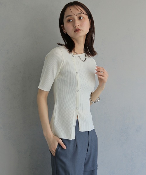 tシャツ 半袖 「＆ｇ'aime 」リブ切替半袖ニット　Ribbed Panel Short-Sleeve Knit レディース | &g'aime | 05