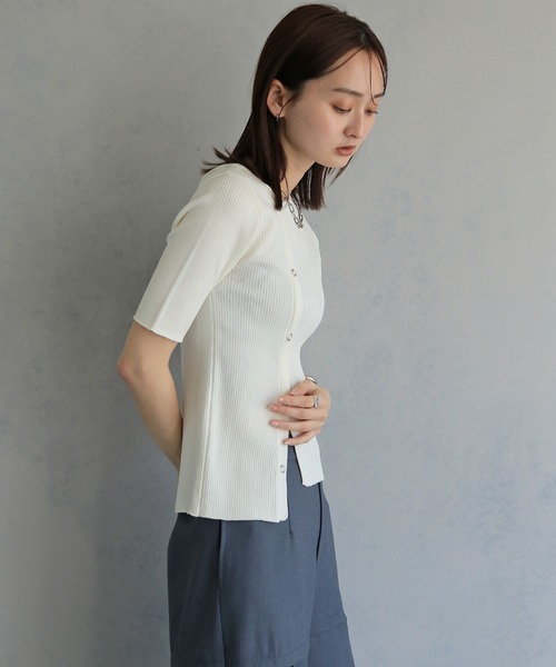 tシャツ 半袖 「＆ｇ'aime 」リブ切替半袖ニット　Ribbed Panel Short-Sleeve Knit レディース | &g'aime | 09