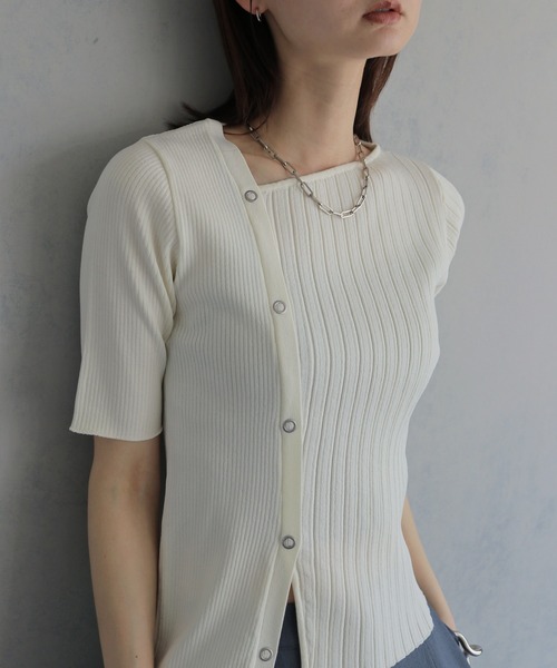 tシャツ 半袖 「＆ｇ'aime 」リブ切替半袖ニット　Ribbed Panel Short-Sleeve Knit レディース | &g'aime | 12