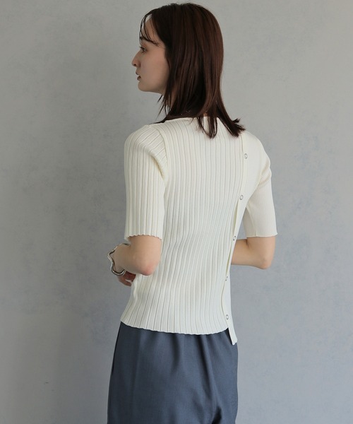 tシャツ 半袖 「＆ｇ'aime 」リブ切替半袖ニット　Ribbed Panel Short-Sleeve Knit レディース | &g'aime | 11