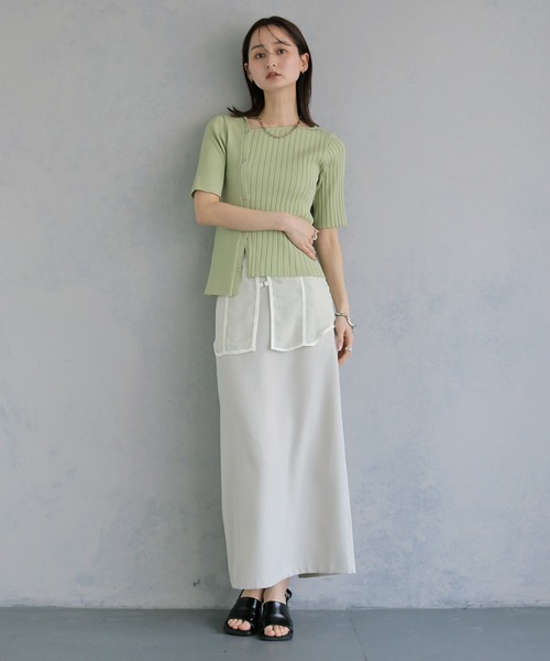 tシャツ 半袖 「＆ｇ'aime 」リブ切替半袖ニット　Ribbed Panel Short-Sleeve Knit レディース | &g'aime | 24