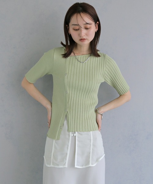 tシャツ 半袖 「＆ｇ'aime 」リブ切替半袖ニット　Ribbed Panel Short-Sleeve Knit レディース | &g'aime | 18