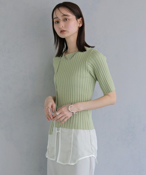 tシャツ 半袖 「＆ｇ'aime 」リブ切替半袖ニット　Ribbed Panel Short-Sleeve Knit レディース | &g'aime | 20